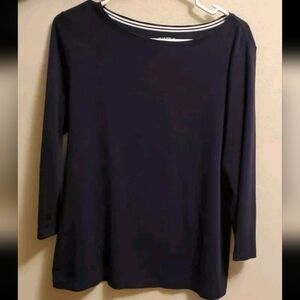 Talbots Women’s Size Large Navy Blue 3/4 Length Sleeve 100% Pima Cotton Shirt